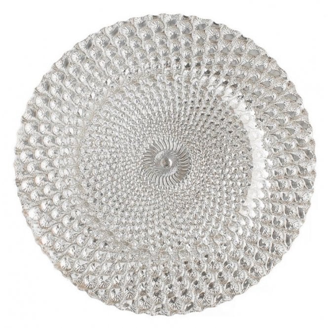 Peacock Glass Charger Plate Silver