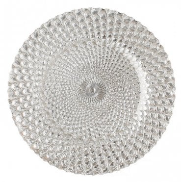Peacock Glass Charger Plate Silver