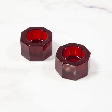 Red Hexagon Crystal Candle Holder Set Of 2 CCH15092R