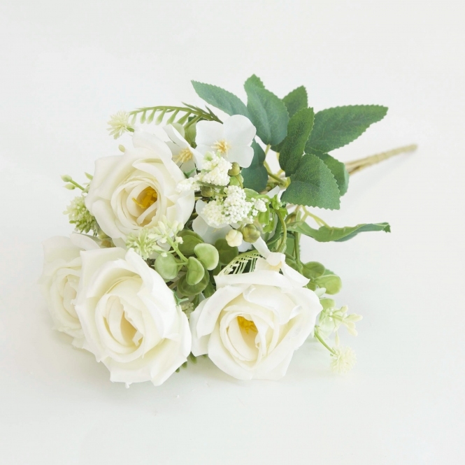 Rose Bush Ivory Small 7 Stem