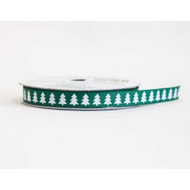 Satin Grosgrain Ribbon Xmas Tree Green 10mm x 5m