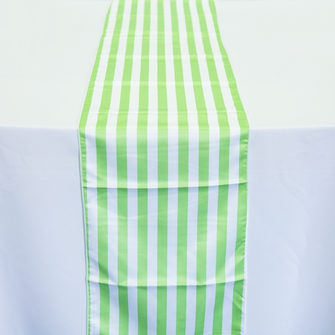 Satin Striped Table Runner White/Green
