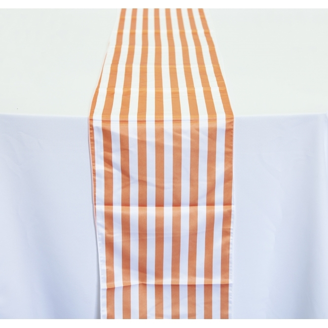 Satin Striped Table Runner White/Orange