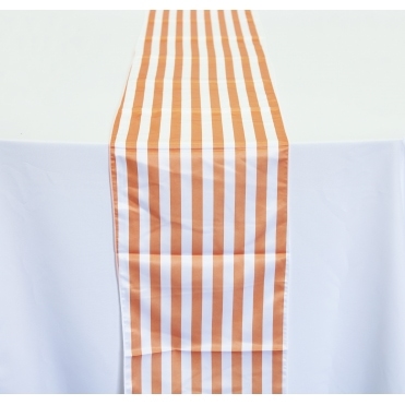 Satin Striped Table Runner White/Orange