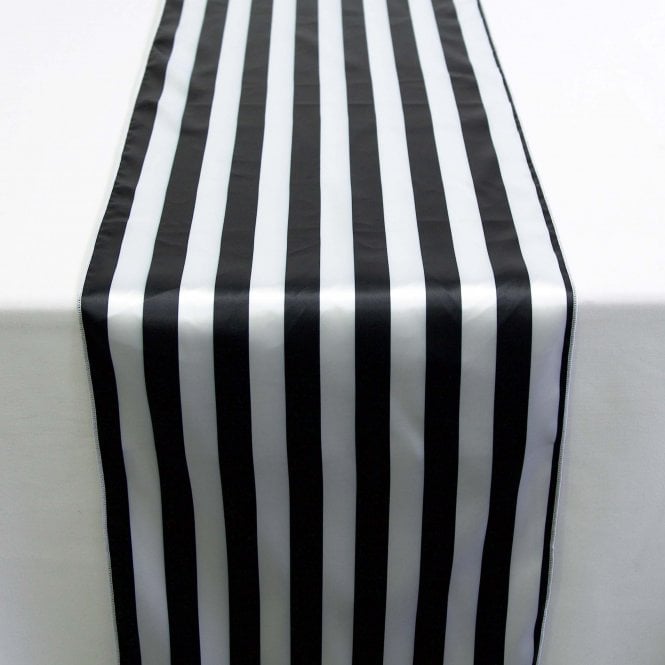 Satin Table Runner Striped Black/White