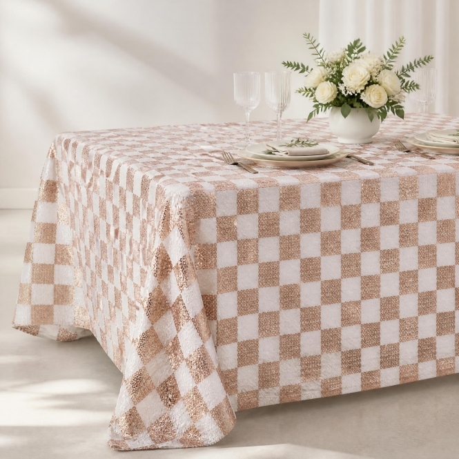 Sequin 90 x 90 Tablecloth Glitz Champagne Check