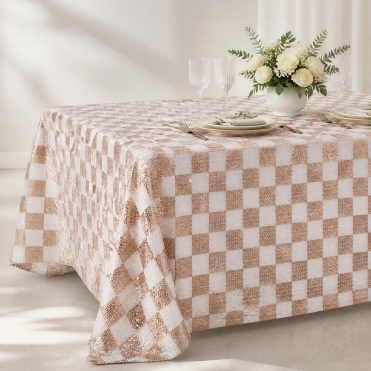 Sequin 90 x 90 Tablecloth Glitz Champagne Check