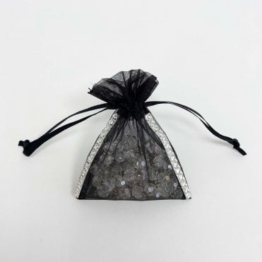Sheer Organza favour Bag With Diamante Ribbon Black Pack of 100