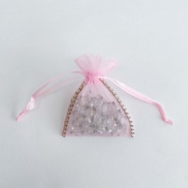 Sheer Organza Favour Bag With Diamante Ribbon Pink Pack of 100