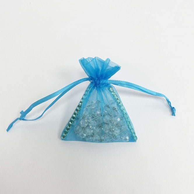Sheer Organza favour Bag With Diamante Ribbon Turquoise Pack of 100