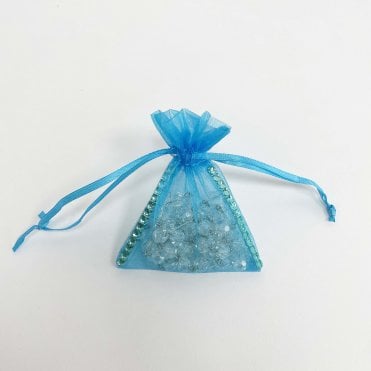 Sheer Organza favour Bag With Diamante Ribbon Turquoise Pack of 100