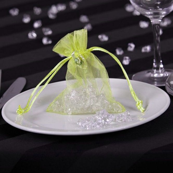 Sheer Organza favour Bags With Rose Bud Lime Pack of 10