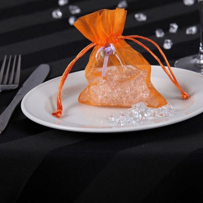 Sheer Organza Favour Bags With Rose Bud Orange Pack of 10