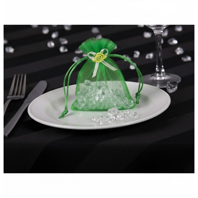 Sheer Organza Favour Bags With Rose Green Pack of 10