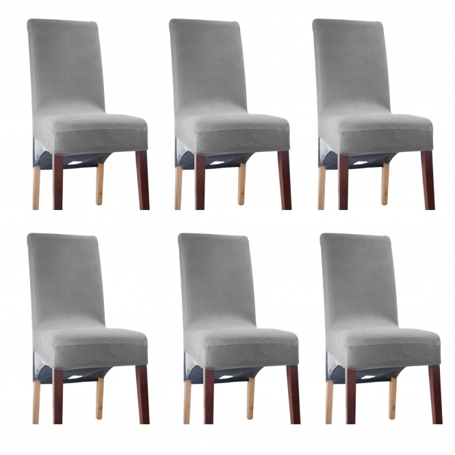Suede Dining Chaircover Short Grey - Pack of 6