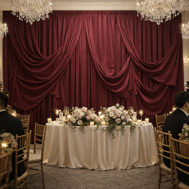 Swagged Velvet Backdrop Burgundy