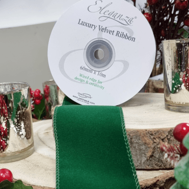 Velvet Ribbon With Wired Edge Green 60mm X 10M