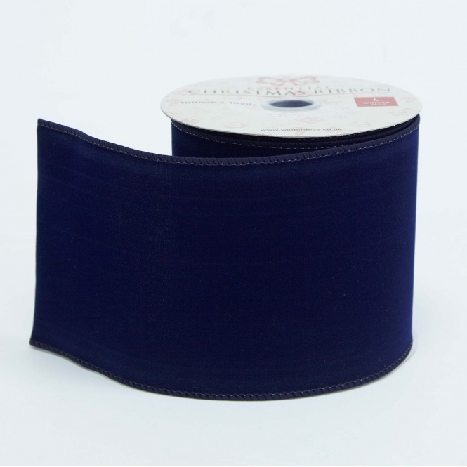 Velvet Ribbon with Wired Edge Navy 100mm x 10m