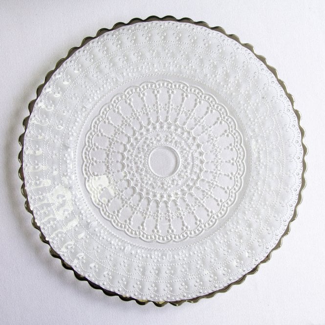Vintage Lace Clear Glass Charger Plate - Silver Rim