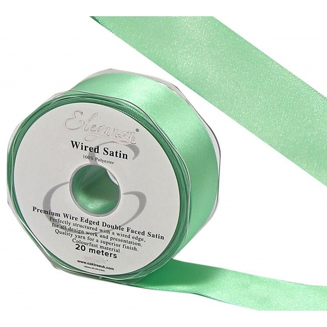 Wired Edge Satin Ribbon 38mm x 20m Mint
