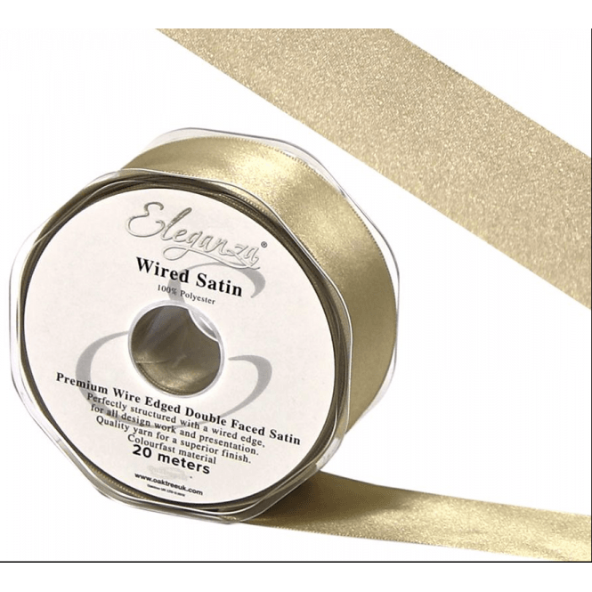 Wired Edge Satin Ribbon 38mm x 20m Taupe