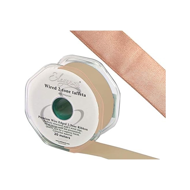 Wired Edge Taffeta Ribbon 38mm x 20m Rose Gold
