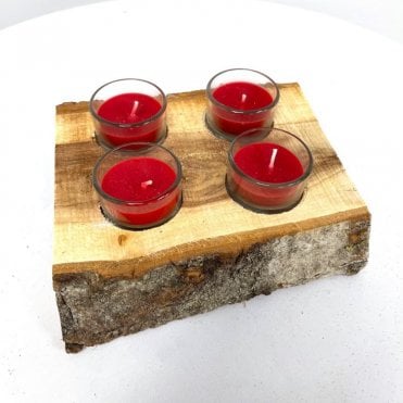 Wooden Base With Tealight Holders x 4 Ruby Red