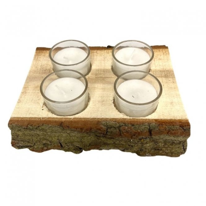 Wooden Base With Tealight Holders x 4 White