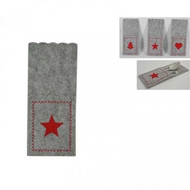 Xmas Felt Cutlery Holder Grey/Red Pack Of 6