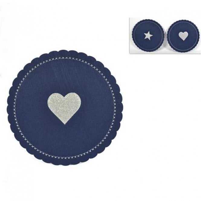 Xmas Felt Round Place Mats Navy/Silver Pack Of 6