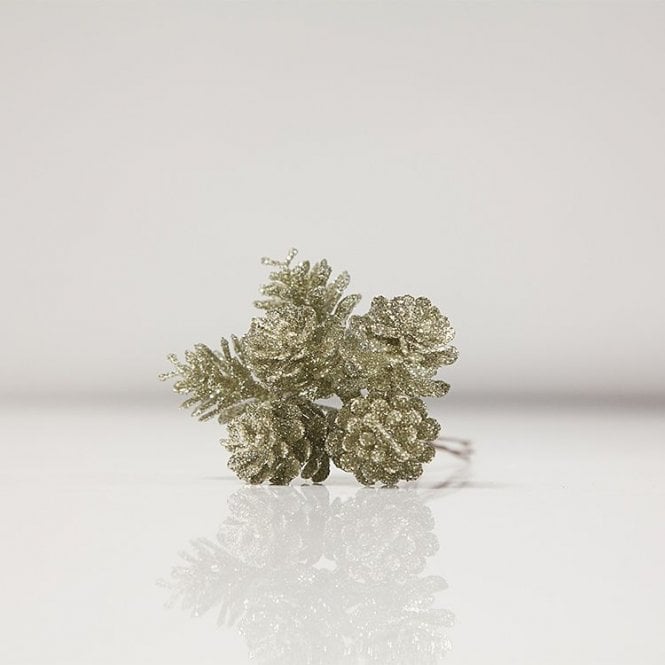 Xmas Glitter Cone Bunch 6pc Champagne