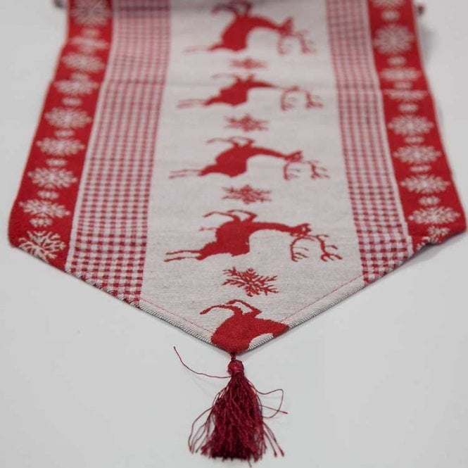 Xmas Linen Reindeer Table Runner With Tassel