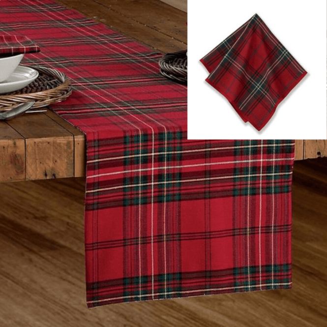 Xmas Napkin Runner Set Linen Tartan