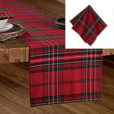 Xmas Napkin Runner Set Linen Tartan