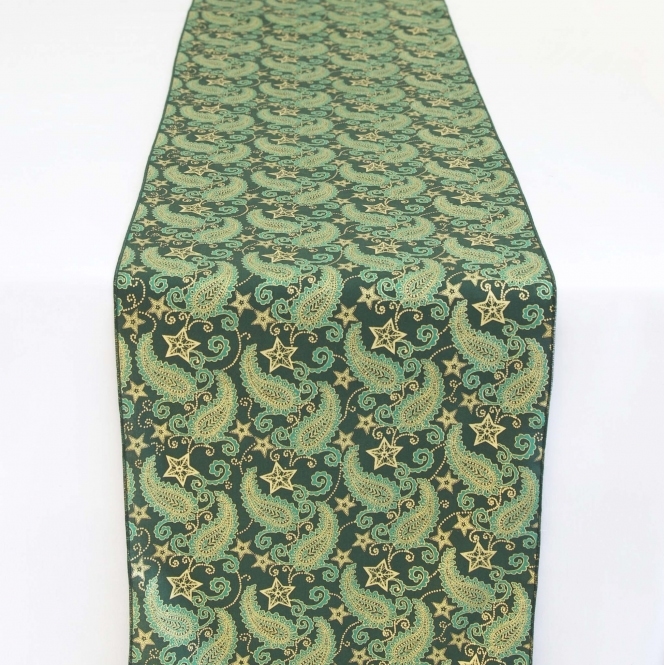 Xmas Paisley Table Runner Bottle Green