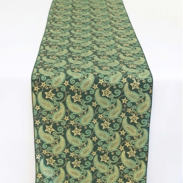 Xmas Paisley Table Runner Bottle Green