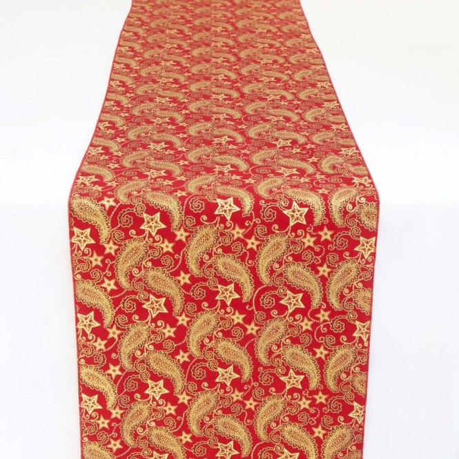 Xmas Paisley Table Runner Red