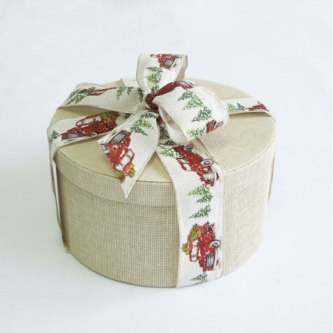 Xmas Ribbon Cream Gold/Red Pick Up Truck With Trees
