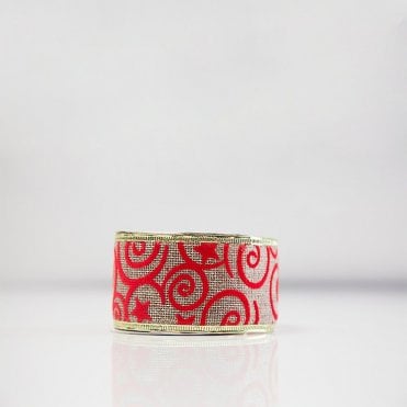 Xmas Ribbon Flock Design Natural/Red D5