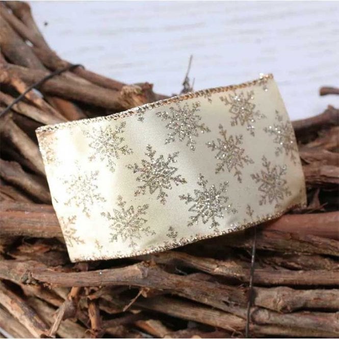 Xmas Ribbon Gold Glitter Snowflakes