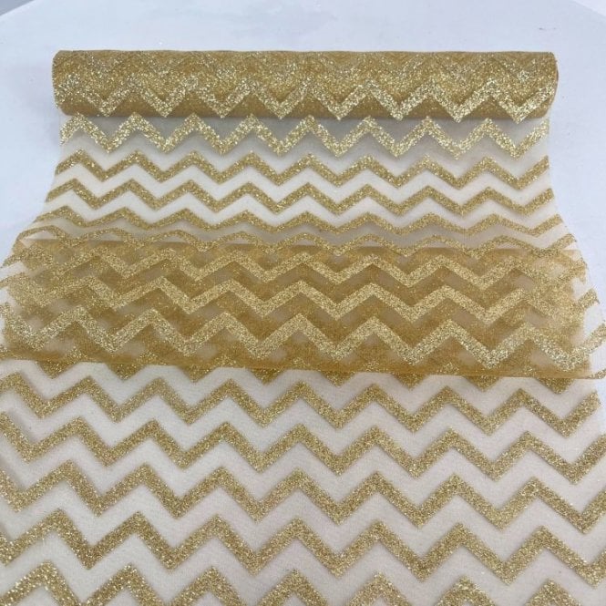 Xmas Roll Organza Gold Glitter Chevron