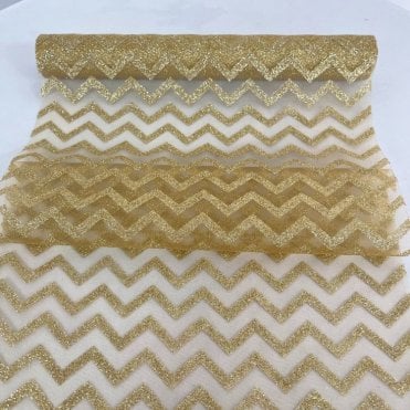 Xmas Roll Organza Gold Glitter Chevron