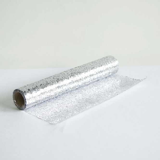 Xmas Roll Silver Glitter 37cm x 5yd