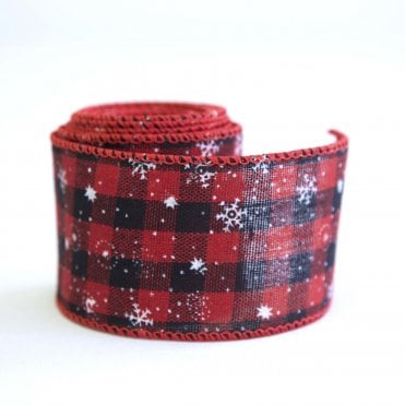 Xmas Tartan Ribbon Snowflake Red/Black/White 1004