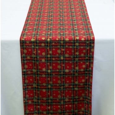 Xmas Tartan Snowflake Runner Red/Gold